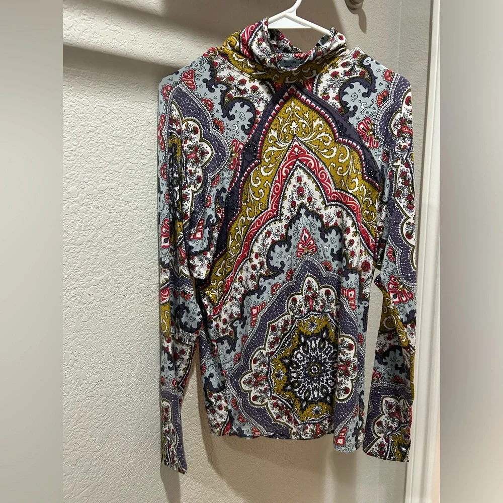 Free People Chase Me Paisley Mock Neck Top - Picture 2 of 5